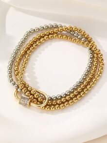 NAIZHU 1/4pcs European & American High-End Copper Inlaid Zirconia Gold Beaded Bracelet Set, Suitable For Women's Daily Wear, Dating And Party - Multicolor - View 12