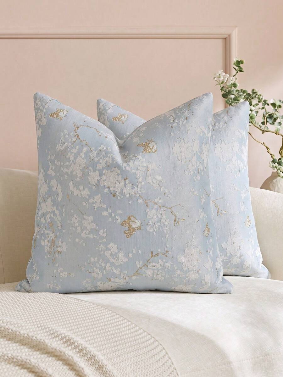 1PC/2PCS Vintage Butterfly Pillow Case, Natural Chenille Floral Pattern Rectangular Pillow Case, Soft & Luxurious, Neutral Tone Accents, Suitable For Living Room And Bedroom - Baby Blue - View 1