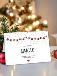 1 pieza Tarjeta de Navidad de Tío Cariñoso con Sobre, Guirnalda de Calcetines Impresa & Arte Festivo de Copos de Nieve, "Para un Tío Especial", Saludo Navideño para Familiares, Intercambio de Regalos de Vacaciones, Interior en Blanco - A - Ver 4