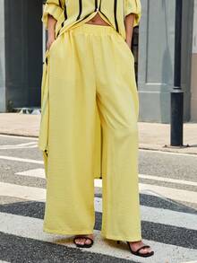Fashion Solid Color Wide Leg Pants Vacation Style Versatile Long Pants - Yellow - View 1