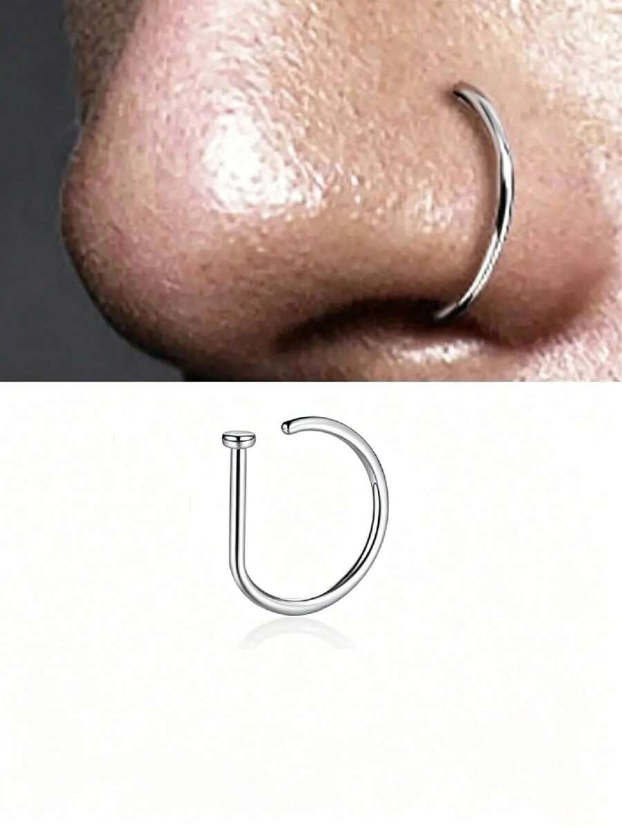 1 pieza Anillo de nariz minimalista Joyería para mujer Boda Compromiso Fiesta Regalo del Día de San Valentín - Plateado - Ver 1