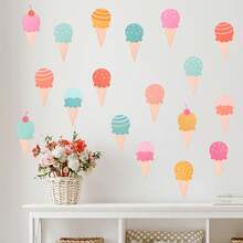1set Colorful Ice Cream Pattern Wall Sticker, Self-Adhesive Paper, Suitable For Home Decoration, Room Decoration, Wall Decoration, PVC Waterproof Material, Removable - Self-adhesive - View 4