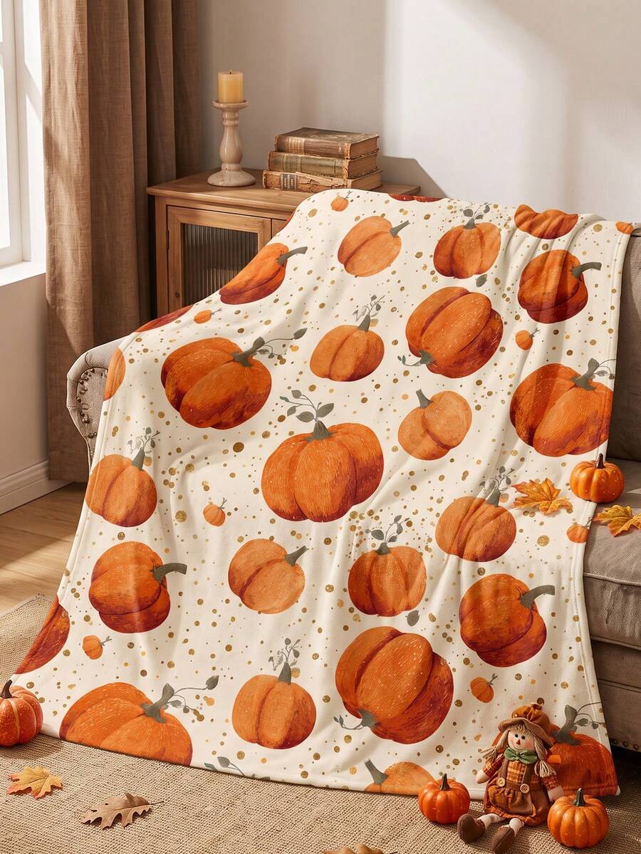 1pc Autumn Flannel Blanket, Single-Sided Print, Soft And Lightweight, Cartoon Pattern, Comfortable And Easy To Care, Multi-Purpose Blanket, Suitable For Bedroom, Sofa, Study And Dorm, Room Decor, Autumn Home Decor, Ideal Autumn Gift, Perfect Birthday Gift