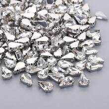 100pcs Multi-Size Clear Glass Crystal Rhinestones With Silver Claw Base, Water Drop Shaped Beaded Rhinestones, Shiny Glass Hand-Sewn Rhinestones With Double Holes For Wedding Dress, Gown, Headpiece, Clothing, Shoes, Bags, Silver Claw Base Rhinestones, Handmade Sewn Rhinestones For Dress, Wedding Shoes, Headpiece Accessories, Clothing Accessories, DIY Handmade Material Kit - 5x8mm - View 12