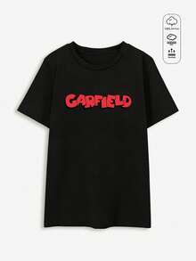 Women's Solid Color Round Neck Short-Sleeved Loose T-Shirt, 100% Cotton Top,Cute Cartoon Cat Print,Spring/Summer Casual Wear Black - Black - View 4