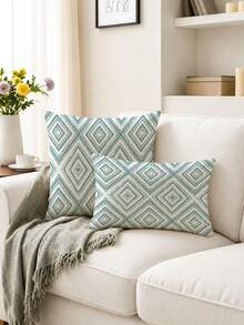 4pcs,Geometric Pattern,Home Decor,Gift,Hypoallergenic Polyester Material,Hidden Zipper,No Filling,Suitable For Home Decor,Living Room Decor,Pillow Case,Cushion Cover,Pillowcase,Sofa Decorative Cushion,Mat Cover,Soft Cushion. - Nile Blue - View 7