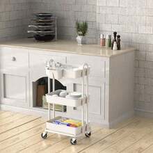 Rolling Utility Cart With Hanging Bucket, Storage For Bathroom, Kitchen, Office, Study Room, Nursery Diaper - White - View 4
