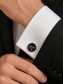 2PCS Personalized Customized Multi-Color Premium Metal Shirt Cufflinks, French Business Suit Cufflinks For Men, Gold Black Square Round, Groom Groomsmen Bride Father Outfit Accessories - Multicolor - View 3
