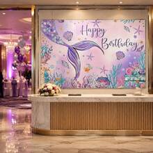 Mermaid Theme Birthday Party Backdrop, Multiple Sizes Available, Polyester Material, Princess Girl Theme Decoration, Suitable For Girls Celebration Events And Photo Booth Party Decor - Mermaid - View 6
