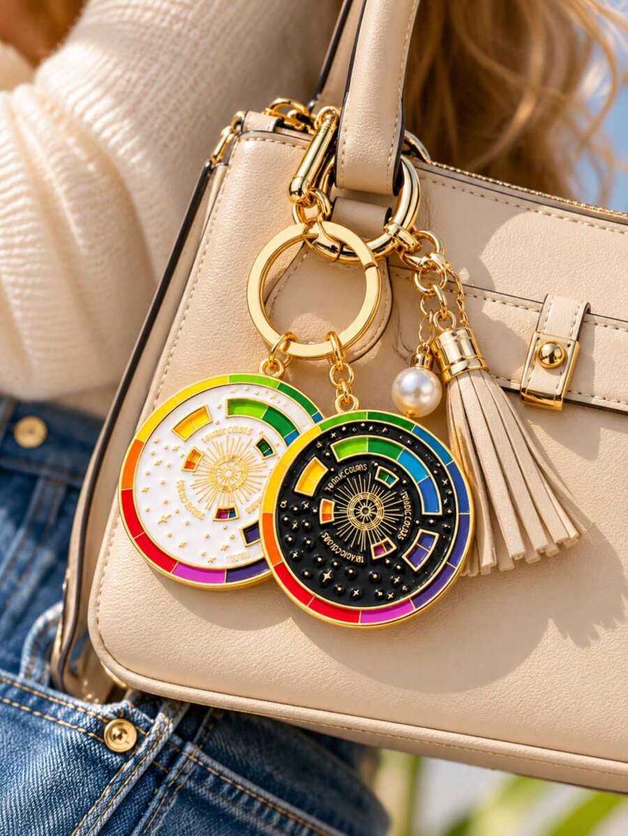 1pc Rotating Color Wheel Keychain, Artist Color Theory Guide, Metal Key Ring, Painter Designer Art Student Gift, Bag Charm - Multicolor - View 1