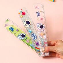 1pc Space Universe Quicksand Ruler, 20cm Straight Ruler, Cute Girl Style Thick Grid Ruler, Back To School Essential, Office & Study Supplies, Halloween, Christmas, Party Favors, Family Reward Gifts, Gifts For Boys And Girls - A - View 3