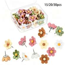 15/20/30pcs Flower Push Pins, Bohemian Style Small Size, Cute Decorative Large Head Pins For Back To School Classroom Supplies, Cork Board Accessories, Office Wall Photo Poster Use, Random Colors - A - View 1