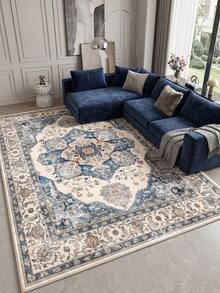 1pc Blue Bohemian Living Room Rug, Suitable For Kitchen, Dining Room, Bedroom, Room Holiday Decoration, Indoor/Outdoor, Office, Lobby, Non-Slip Doormat, Bathroom Rug, Hallway, Study, Gaming Area Rug - Dusty Blue - View 6