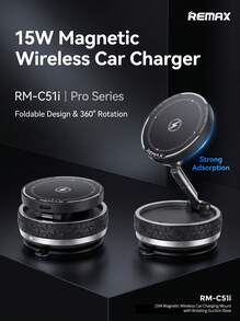 REMAX RM-C51i Dudukan Mobil Pengisian Nirkabel Magnetik Berputar: Pengisian Cepat Daya Tinggi 15W + Rotasi Bebas 360° + Perekat Magnetik Kuat dan Stabil, Pengenalan Pengisian Cepat Cerdas, Engsel Paduan Seng, Navigasi Mobil - hitam - View 7