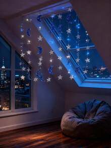 Dreamy Moon & Star Pendant 3 Meters Long Temple Garland Wall Decor, Lightweight & Easy To Hang, Reusable, Suitable For Home Bedroom, Window, Garden, Wedding, Party, Eid, Graduation Gift - Multiple Styles - View 2