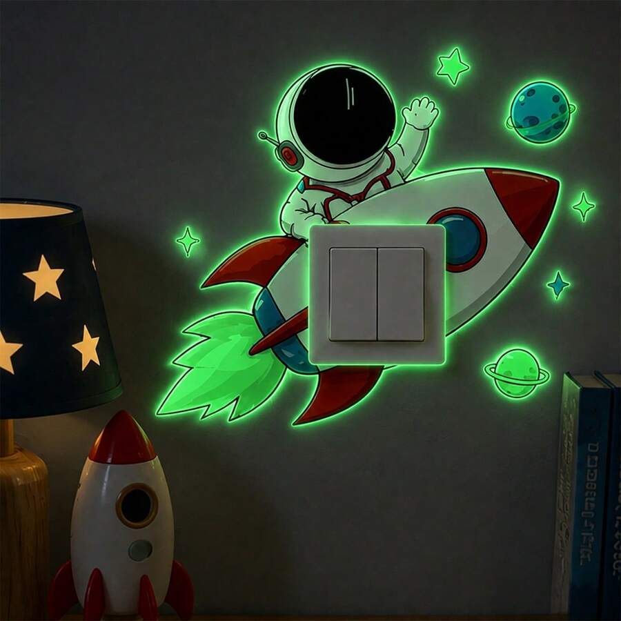 Glow In The Dark Astronaut Space Wall Stickers, Removable Waterproof Vinyl Light Switch Decals, Peel And Stick Decor For Boys Bedroom Playroom Classroom - Astronaut Glow-in-the-dark Stickers - View 1