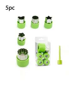 12pcs Vegetable Cutter Set, Stainless Steel Cookie Cutters, Fruit Stamps, Chocolate Cutters, Cake Decorators, Salad Makers, Baking Tools, Kitchen Gadgets, Cookware Accessories (Comes With 1pc Demoulding Rod Per Set) - Green - View 9