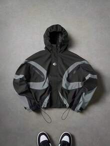 Jaket Lengan Panjang Kasual Pria Motif Blok Warna untuk Musim Semi/Gugur - Hitam - View 2