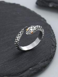 Eterna Glow 1pc Vintage Gothic Snake Rings For Men Women Retro Carved Scale Snake Open Adjustable Ring Gold Color Eyes Punk Animal Finger Ring Party Jewelry Gift - Ring - View 7