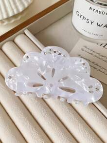 1pc Vintage Hollow Cloud Shape Hair Clip, Inlaid With Rhinestones, Tortoiseshell And Pearl White Acrylic Material, Large Claw Design, Elegant Vintage, Non-Slip Hair Accessory, Suitable For Women, Suitable For Thick Hair Styling, Create Exquisite Hairstyle. - Multicolor - View 5