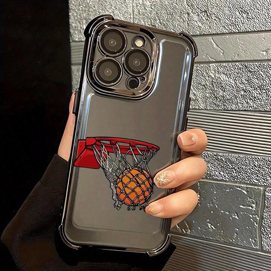 [24h Versand aus DE/FR/ES] Vier-Ecken-Airbag-Handyhülle, cooles Basketballkorb-Ball-Grafik-Design, transparente stoßdämpfende Schutzhülle für iPhone 17 16 15 14 13 12 11 Plus Pro Max 17Air 16e,  Galaxy S21 S22 S23 S24 S25 S26Ultra, Edge, Fe, Plus, , , kratzfeste Hülle, Kameraobjektivschutz,  sportliche Ästhetik, Geburtstags- und Feiertagsgeschenk. - 1 Hauptbild - Übersicht 1