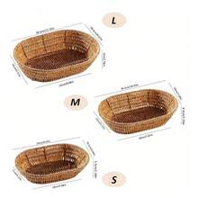 3pcs/1pc Handmade Woven Rattan Tray, Woven Rattan Fruit Basket, Snack Plate, Woven Tray, French Fry Plate, Fried Chicken Plate, Fruit Basket, Woven Oval Shallow Plate, Outdoor Picnic Plate, BBQ Plate, Reusable Portable Tableware For Breakfast, Beverage, Coffee Table, Farm House Decoration And Storage - Yellow Oval Deep - View 10