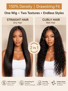 UNice Scalp Look V 型分髮 2 合 1 直髮轉捲髮 Dream Curl 無膠真人髮假髮,可直接佩戴的前額假髮,適合女性初學者 - Natural Black - 查看 3