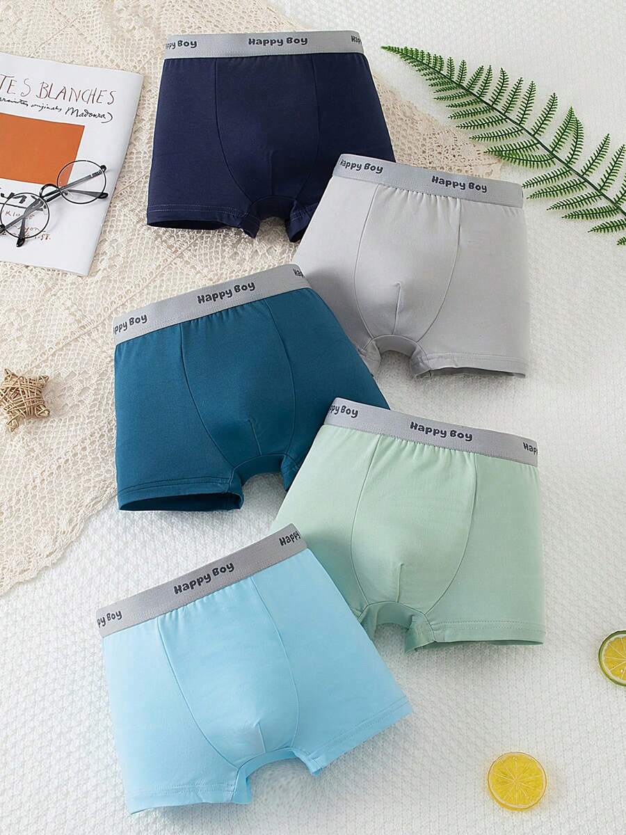 Celana Dalam Boxer Kasual untuk Anak Laki-Laki Usia Remaja (Tween Boy) Motif Huruf dan Blok Warna, Isi 5 Buah - MultiWarna - View 1