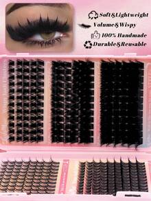 Limete Eyelash 5 Types Of Fur Combination 392 Clusters False Eyelashes Book, 8-16MM Mixed Length DD-Shape High Curl, Including 200D Dense Clusters, Multiple Segmented Eyelashes For Free Matching, Easily Switch From Lightweight & Long To Fluffy & Voluminous, Create Fairy-Like, Manga Eyes, 3D Cat Eyes, Dense Enlarged Eyes And Exquisite Full Makeup Effects, Rich Layers Suitable For Free Arrangement At Inner, Middle And Outer Eye Corners - D - View 7