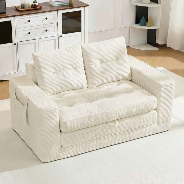 Zweier-Sofa,Ideal Zum Liegen Und Sitzen,Mit Verbreiterten Armlehnen Und Seitlichen Taschen-Geeignet Für Wohnzimmer,Schlafzimmer Und Büro,Beige