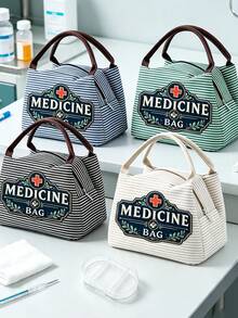 Vintage Medicine Bag, Striped Tote Lunch Bag, Women's Tote Bag, Travel Essential Storage Bag And Laptop Storage Bag, Zippered Toiletry Bag, Portable Work Travel And Home Organization Bag, Large Capacity Striped Storage Bag, Vintage MEDICINE BAG Pattern Decoration, Portable Makeup Bag Suitable For Medical Personnel And Office Workers, Multi-Functional Travel Business Trip Bag For Daily Use, Halloween Gift, Women's Birthday Gift - Multicolor - View 7