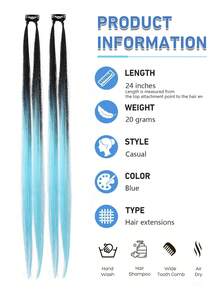 2pcs Gradient Color Clip-In Hair Extensions, Long Straight Gradient Hair Extensions With Clips, Suitable For Daily Wear, Party, Cosplay And Holiday Dress-Up - Multicolor - View 4