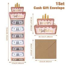 1 Set/4 Sets Pink & Black Glitter Birthday Money Pull Card, Cake-Shaped Foldable Cash Gift Box, Birthday Party Surprise Money Pull Greeting Card Gift Supplies - Multicolor - View 9