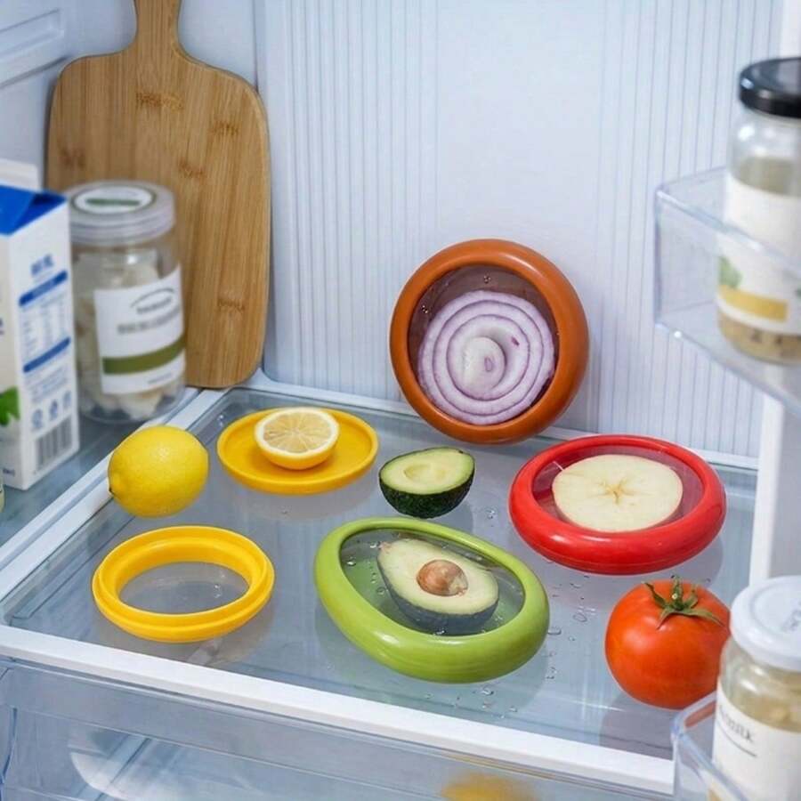 2/4Pcs Refrigerator Fresh-Keeping Boxes, Film Sealed Fruit Preservation Lids, Refrigerator Storage, Vegetable Fresh-Keeping Half-Cut Refrigeration, Mini Refrigerator Storage Boxes, Fruit And Vegetable Storage Boxes, Portable Anti-Oxidation Sealed Boxes - Multicolor - View 1