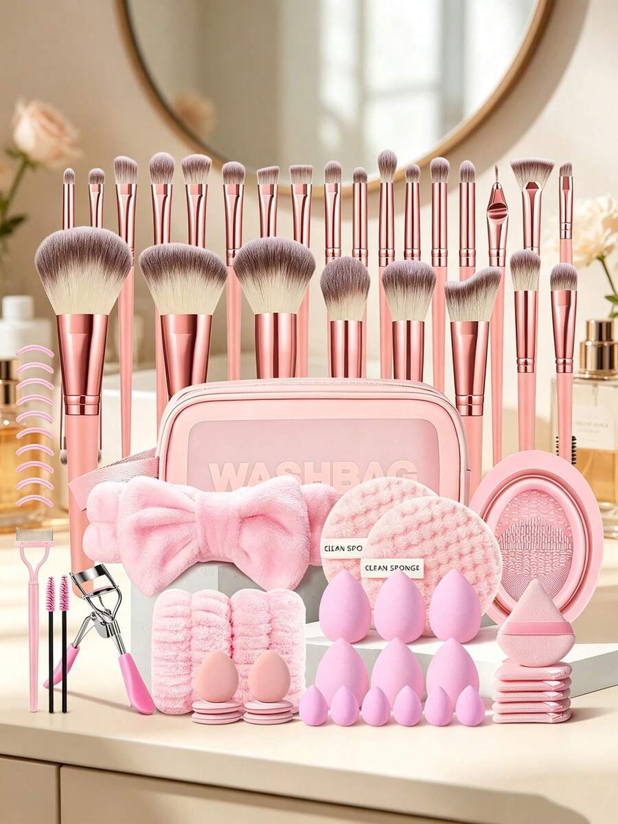 Makeup Brush Set Multiple Sets Are Available For Selection. Various Makeup Sponges, Portable And Multi-Functional Professional Makeup Tools. Suitable For Daily Makeup, Travel, Parties, Festivals And Spring/Summer Seasons. Gift Makeup Kit Full Set - Multicolor - View 1