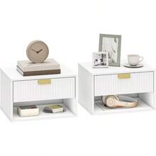 Modern Floating Wall Mounted Bedside Tables With Fluted Drawer For Bedroom And Living Room - White - View 6