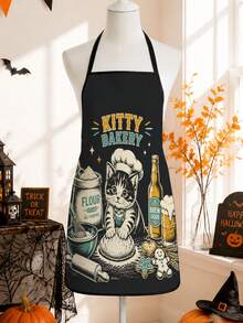 1pc Cute Cat Baking Theme Apron, Size 55x68cm With Black Trim Design. Made Of High-Quality Printed Fabric, Warm And Healing Pattern, Perfect For Kitchen Cooking And Baking Scenes. Ideal Decoration For Holiday Parties, Essential For Autumn Home Life - Multicolor 1 - View 4