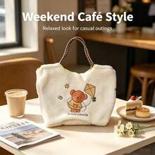 1 buah Tas Tote Bulu Domba Bordir Asli Miffy, Tas Bahu untuk Perjalanan Sehari-hari. Desain Kelinci Miffy yang Lucu dan Menarik, Praktis untuk Belanja dan Membawa Barang Sehari-hari. Hadiah Sempurna untuk Keluarga dan Teman - MultiWarna - View 6