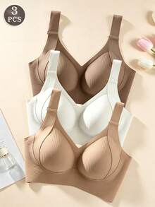 3pcs/Set Women's Seamless Bra, Thin Comfortable Wire-Free, Suitable For Daily Wear And Travel - Multicolor - View 1