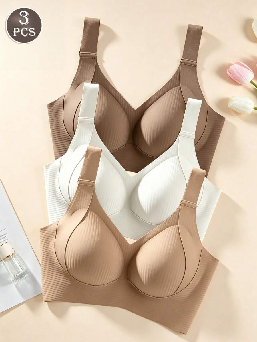 3pcs/Set Women's Seamless Bra, Thin Comfortable Wire-Free, Suitable For Daily Wear And Travel - Multicolor - View 1