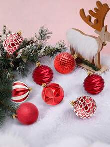 12pcs Christmas Ball Ornaments Set, Colorful Shatterproof Plastic Decorative Balls With Hanging Rope, For Christmas Tree Decoration, Holiday Party, Wedding Decor, Red - Red - View 6