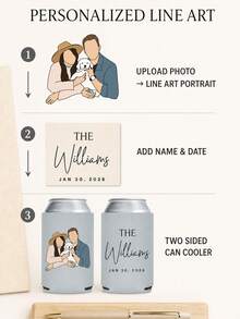 Personalized Can Cooler Sleeves, Custom Photo And Text Drink Holder With Portrait, Custom Name And Date Beverage Can Sleeve, Wedding Party Favor For Couples And Pet Families - Multicolor - View 5