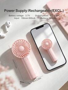 AOYI 1件 Eyelash 500mAh 鋰電池可充電便攜式手持迷你風扇，3段調速，附USB充電線與掛繩 - 粉色 - 查看 6