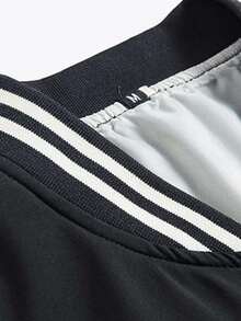 Men's Two-Tone Color Block Varsity Jacket, Star Letter Embroidery Striped Rib Collar Zip-Up Loose Casual Baseball Coat, Spring/Summer New Fashion Comfortable Versatile Baseball Collar Sports Casual Jacket - Black - View 7