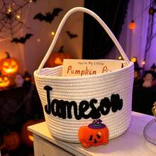 CFUNIQ Personalized Halloween Candy Basket, Trick Or Treat Decoration, Crochet Candy Tote Bag, Customized Storage Basket, Halloween Party Supplies Home Decor, Boo Baskets - Woven Basket - View 5
