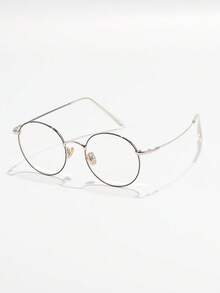 Minimalist Women's Round Non-Prescription Glasses, Black & Silver Colorblock Thin Metal Frame, Classic Versatile Style, Fashion Eyewear For Campus, Reading, Office, Daily Casual Wear - Multicolor - View 2