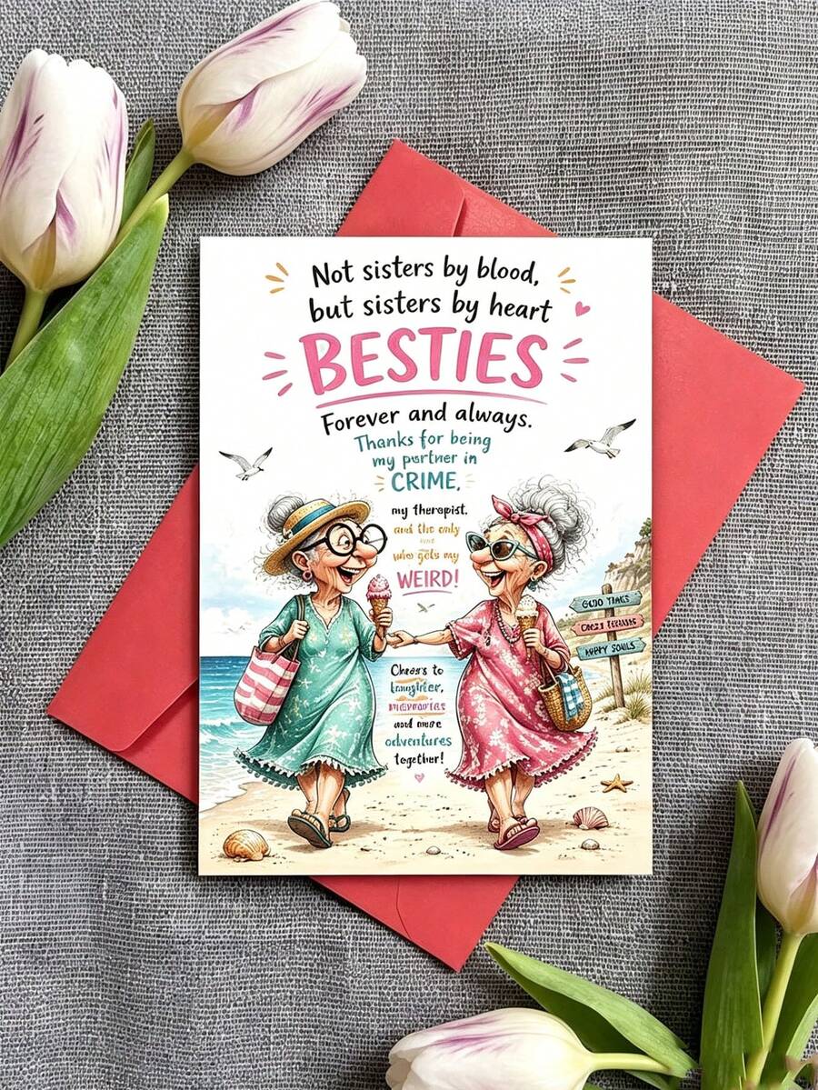2pcs Fun "Bestie" Greeting Cards, Suitable For Birthday Party, Wedding, Theme Party, Friend Gathering, Game Night, Bachelorette Party And Anniversary - One Size Fits All - View 1