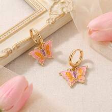 1 Pair Zinc Alloy Fashion Elegant Style Gradient Oil Drop Butterfly Gold Ear Cuffs Clip-On Dangle Hoop Earrings - Earrings - View 10