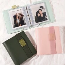 Mini PU Leather Dopamine Colorful Contrast Elastic Band Portable Small Card Card Album Pocket Photo Album Photo Book Fresh Cute Card Holder 3-Inch 1-Slot Loose Leaf Idol Card Business Card Storage Album Couple Photo Album Birthday Gift For Friends With Front And Back Covers - 25 Inner Pages - View 4