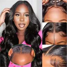 Peluca Frontal de Encaje HD 13x6 con Ondas Brasileñas, Pelucas de Cabello Humano con Encaje Frontal Transparente 13x4 para Mujeres, Línea de Cabello Natural Pre-arrancada, Nudos Decolorados, Cabello Virgen Sin Procesar, Densidad 200, Suave y Elástica, Peluca para Uso Diario - Natural Black - Ver 4